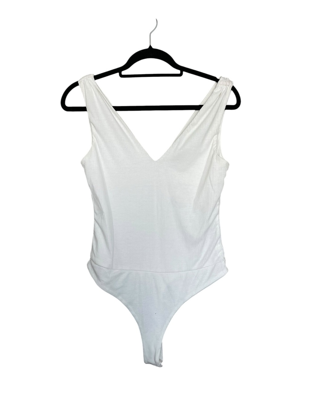 AFRM White Ribbed V-Neck Bodysuit One-Piece